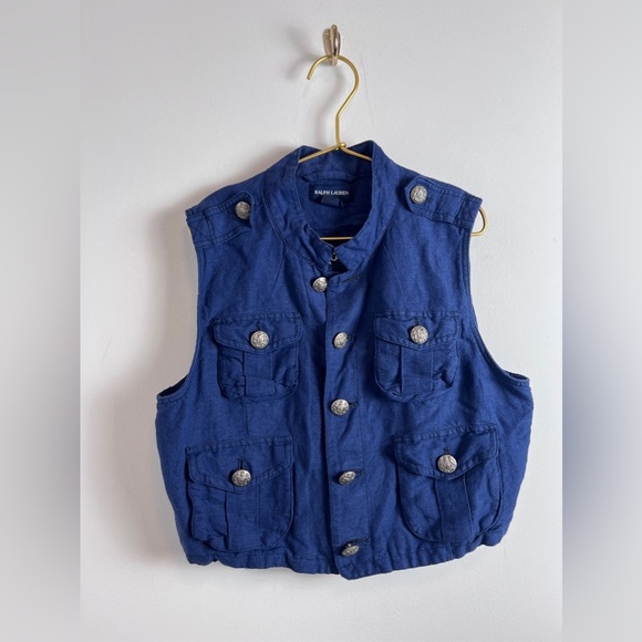Ralph Lauren Girls Navy Blue Vest Size 16 Linen Blend - Picture 2 of 14